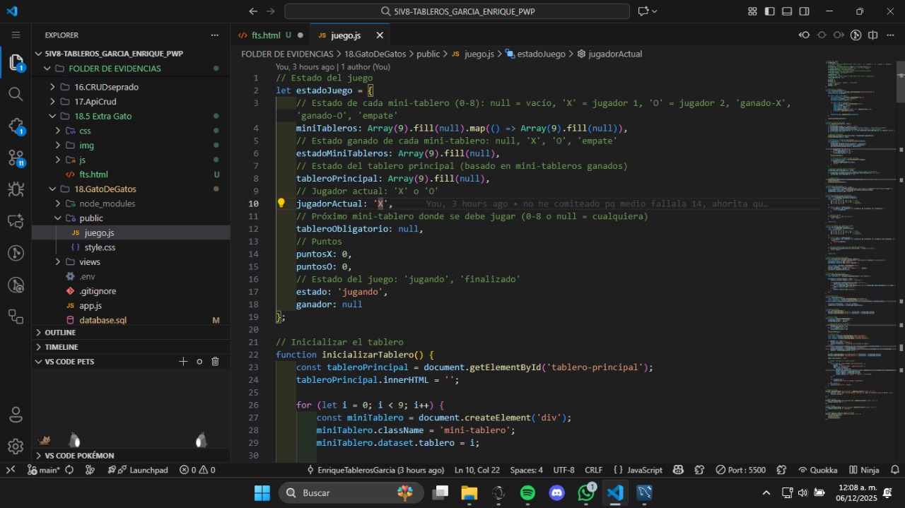Código JavaScript - Funciones del juego